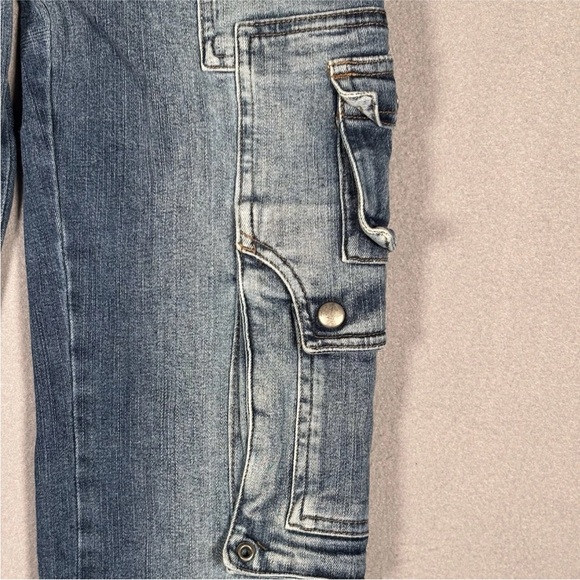 Vintage Y2K Bebe Maxi Cargo Jeans Womens Small Blue Stretch Denim Grunge Pockets - Picture 6 of 15